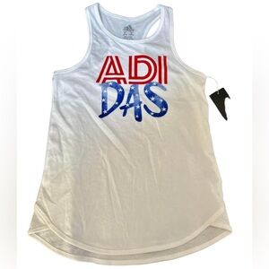 Adidas White Tank Top with Red and Blue Patriotic Design